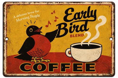Early bird coffee metal - metal, sign