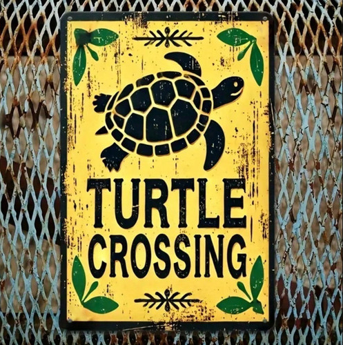 Vintage turtle crossing - vintage, metal